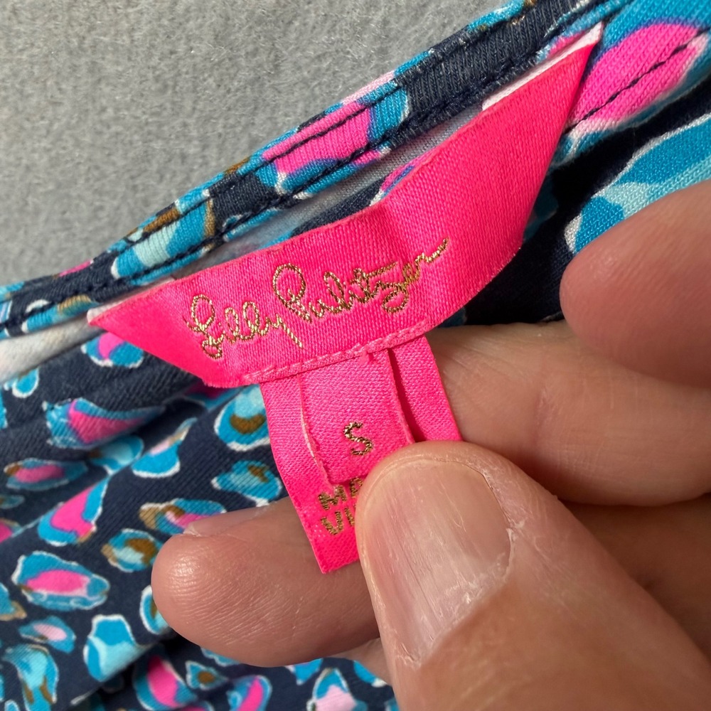 Lilly Pulitzer Dress Womens S Blue Pink Leopard Print V-Neck Short Sleeve 7383 - Picture 9 of 11